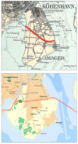 Amager før og efter inddæmningen, der i 1943 gav 20 kvadratkilometer ekstra land, som siden er blevet til spændende natur (Naturstyrelsen)