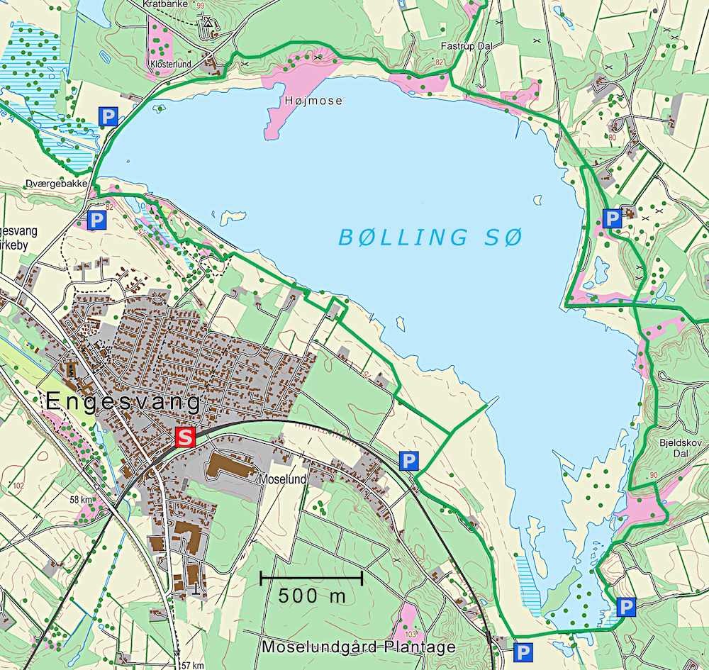 Kort over Bølling Sø (indeholder data fra Geodatastyrelsen, Matrikelkortet, WMS-tjeneste)