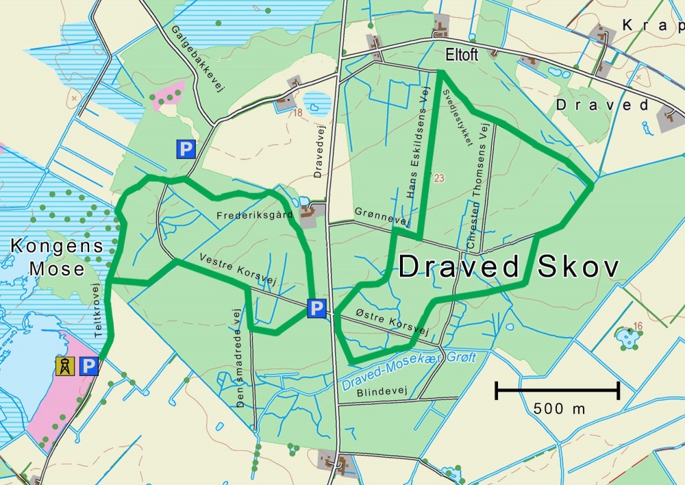 Kort over Draved Skov (indeholder data fra Geodatastyrelsen, Matrikelkortet, WMS-tjeneste)