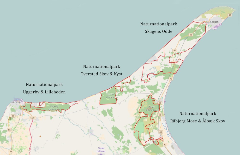 Fire oplagte naturnationalparker med fremtidsmuligheder for tilnærmelser, især mellem Naturnationalpark Tversted Skov & Kyst og Naturnationalpark Skagens Odde